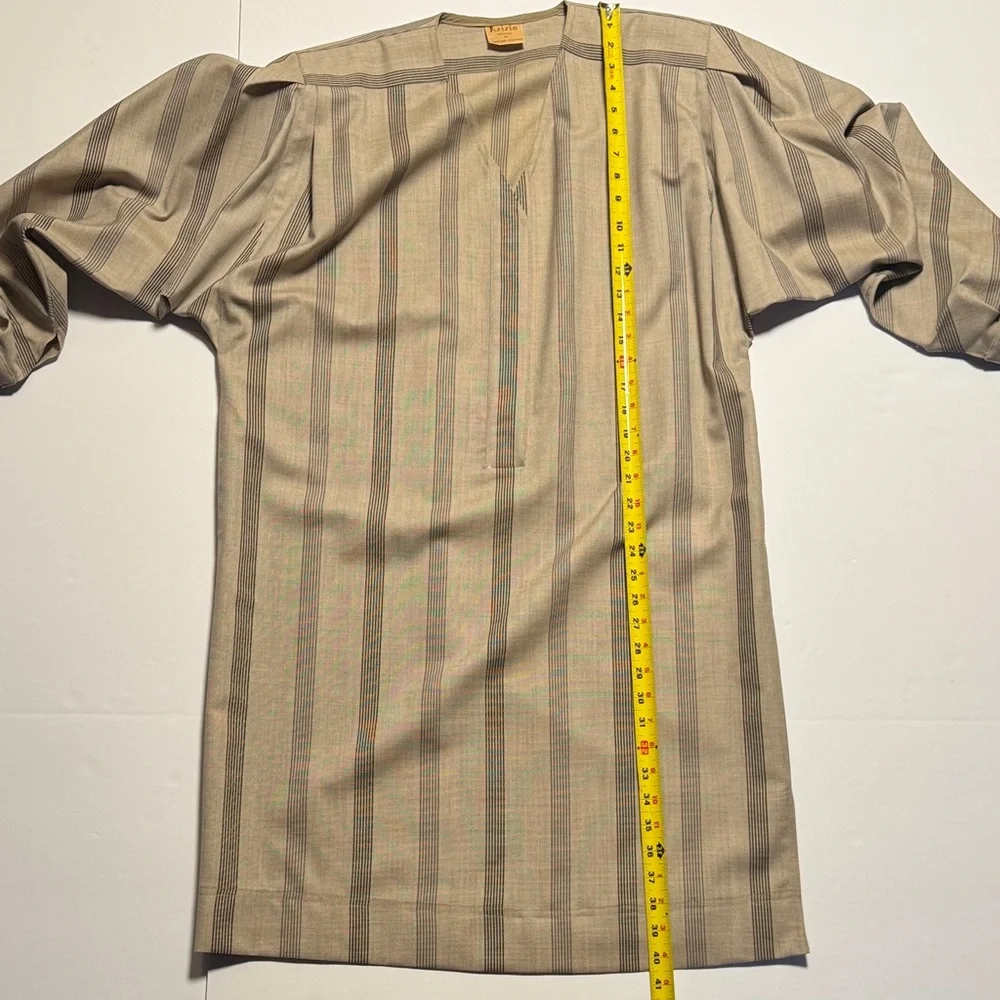 VINTAGE KRIZIA 90's Bergdorf Goodman Striped Neutral Midi Tunic Dress RARE M? - Picture 6 of 13